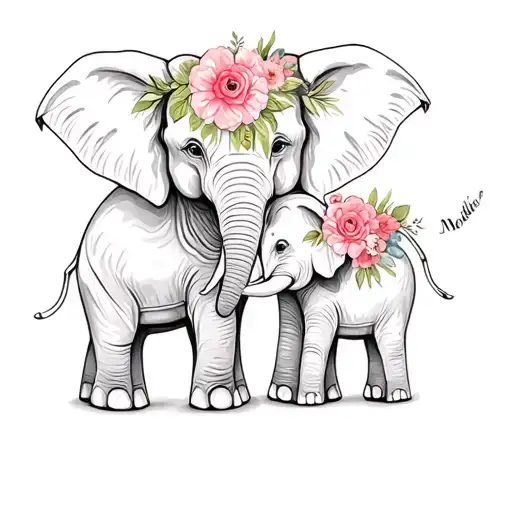 Mother Daughter Matching Elephant Flowers Love Mother Like Daughter Writing