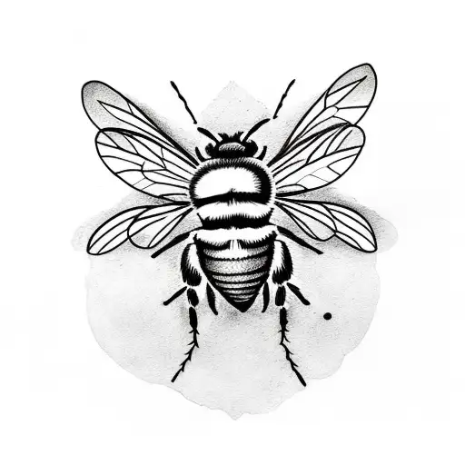 A Sketch Style Tattoo Of A Bee Resting On A Palm Leaf
