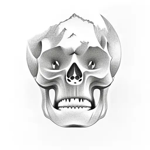 Graphite Drawing Of A Japanese Landscape With A Hidden Skull