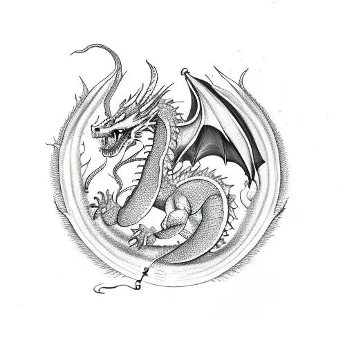 Fierce Dragon With Fire Lotus