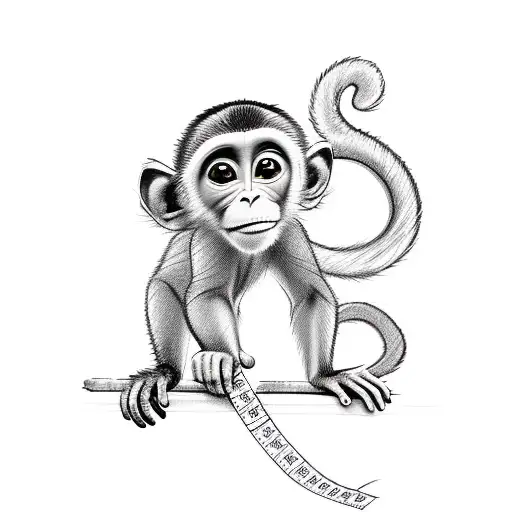 A Sketch Of A Baby Monkey Using A Measuring Tape As A Tail