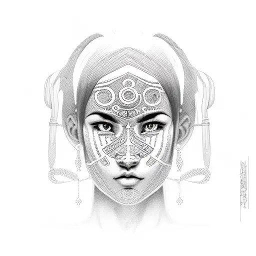 A Sketch-style Portrait Of Ogun With Intricate Tribal Patterns