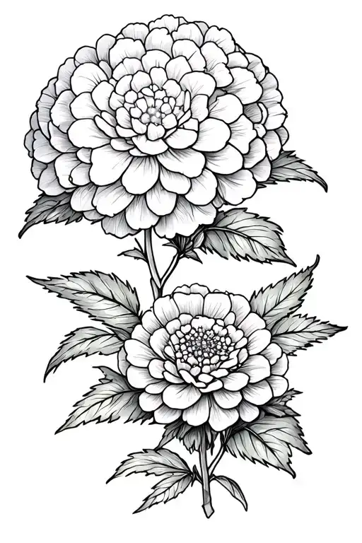 One Marigold And One Hydrangea