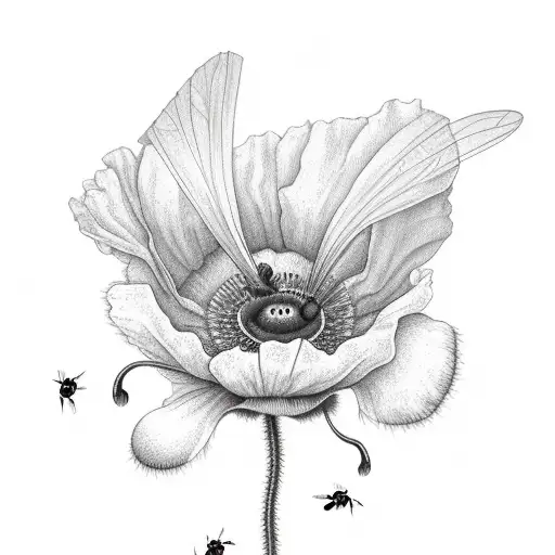 Bee With Poppy Flower
