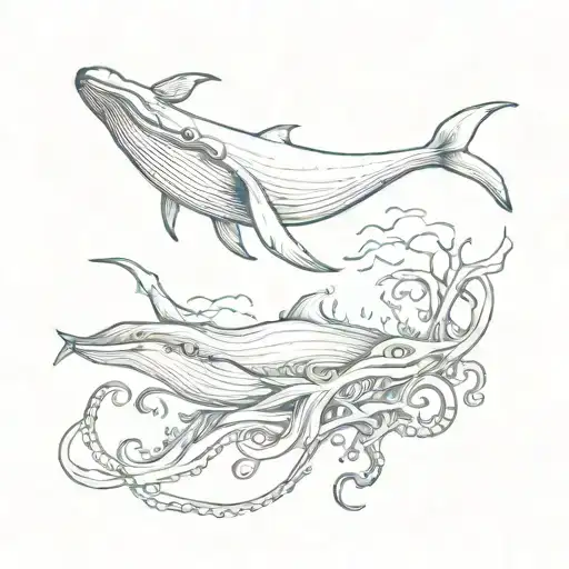 Whale And Octopus On The Surface