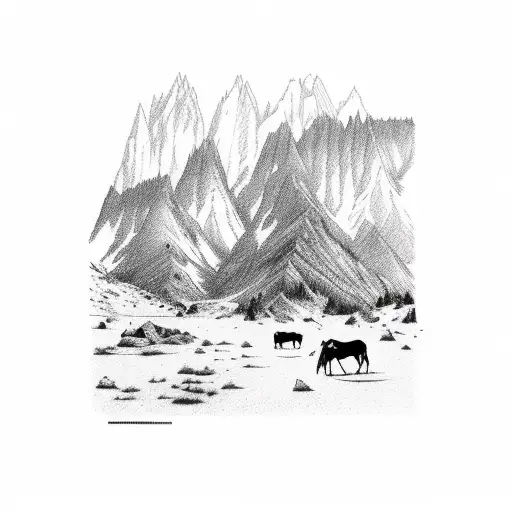 Mountain Range With Cowboys