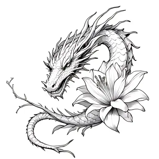 A Dragon In Spider Lily Flowers