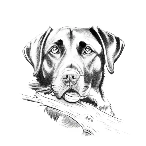 A Detailed Sketch Of A Black Lab Retrieving A Fallen Tree Branch
