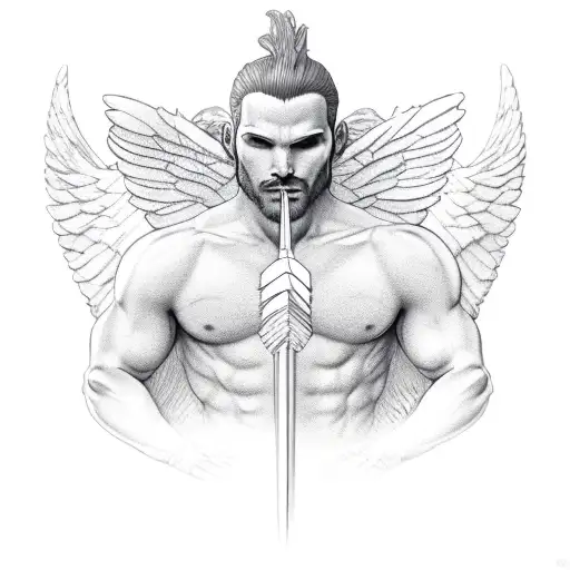 Male Angel Front View Shot From Back With Arrows
