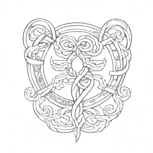 A Sketch Style Tattoo Of A Gemini Symbol Intertwined With A Rainbow Ribbon