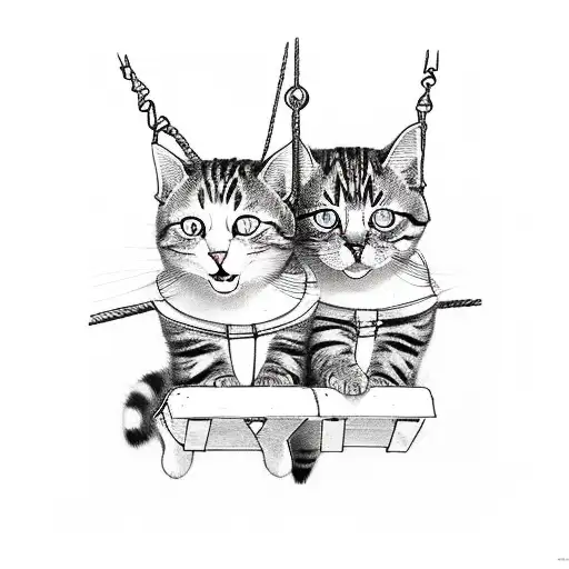 Cat And Girl Sitting On A Swing