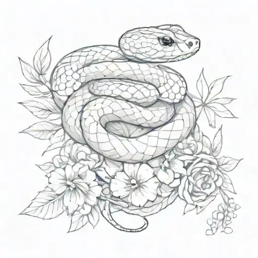 Snake Wrapped With Flowers Around It