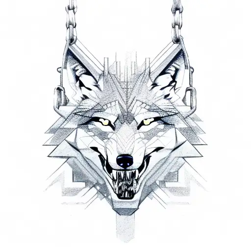 Wolf Head With Broken Chain In Mouth