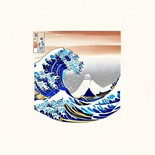 Great Wave Of Kanagawa With Sunset In The Background