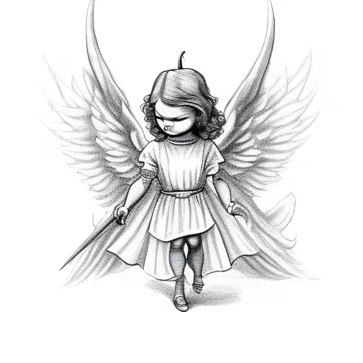 The Devils Little Angel In Cursive With A Devil And Angel