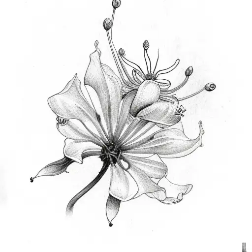 Branch Of Flowers With Spider Lily Roses On The Side And A Butterfly On Top