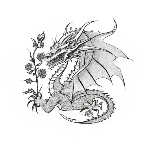 Dragon Surrounded With Flowers