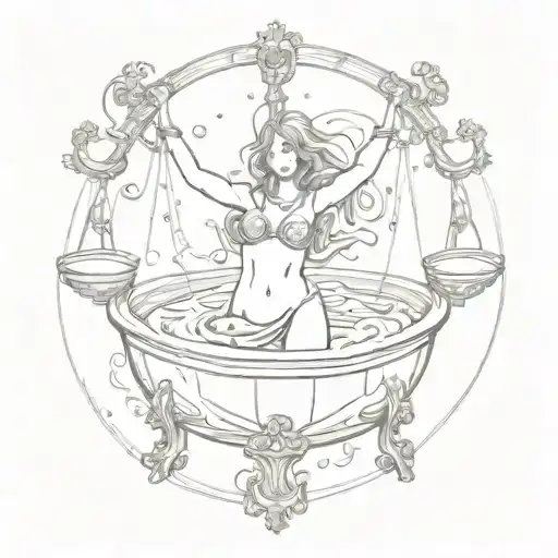 Libra In The Middle That Tries To Hold Up A Sagittarius And A Aries In Each Tub