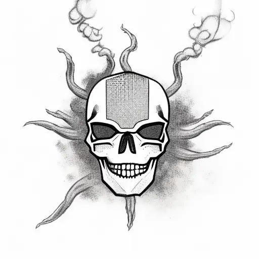 Skull With Cap On Surrounded By Smoke Lotus Flowers And Spider-man Symbol Spray Painted