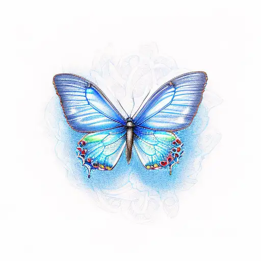 Beautiful Blue Butterfly On Top Of A Beautiful And Colorful Snake