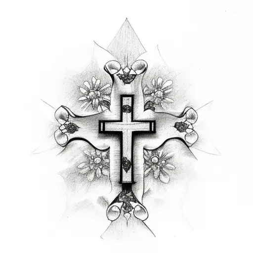 Christian Cross With Flowers Around It