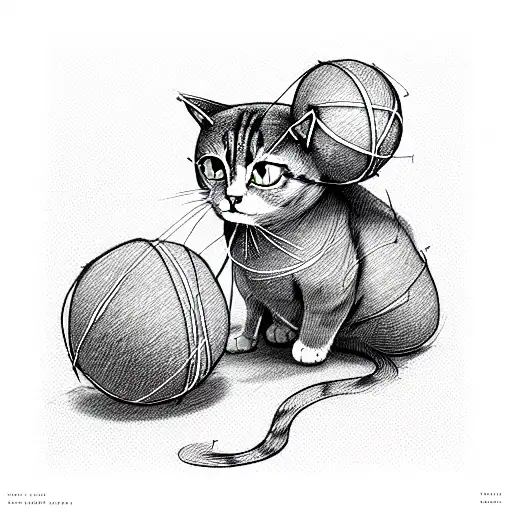 Cat With A Ball Of Thread