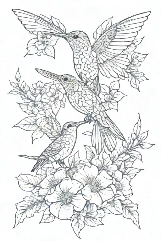 Hummingbird With Assorted Plants And Flower Growing