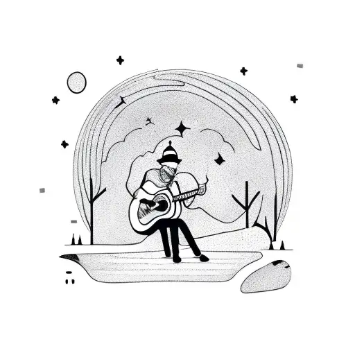 Man Playing Guitar In A Field Under The Northern Lights