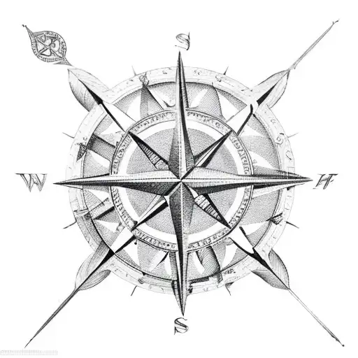 An Intricate Compass Rose With Nautical Elements