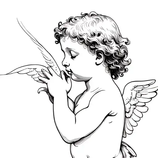 Simple Lined Sketch Of A Cherub Whispering