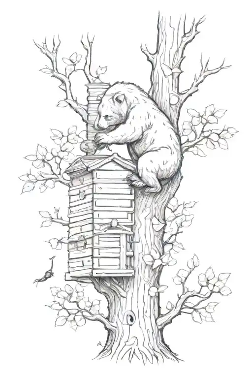 Bear Climbing Tree Bee Hive