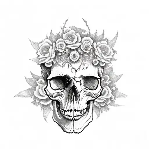 Traditonal Skull With Flowers