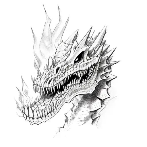 A Skeletal Dragon Breathing Fire