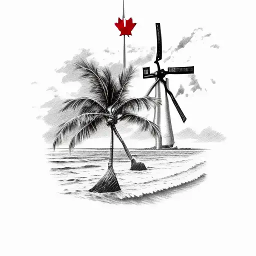 Maui Beach With Palm Tree And Dutch Windmill And Canada Flag And Initials Rn2t