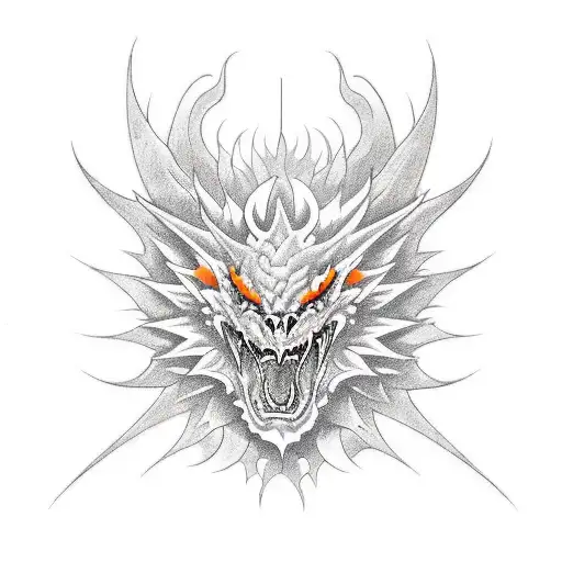 Create A Tattoo Idea With The Theme Of A Red And Orange Dragon Is The Son Of The Sun