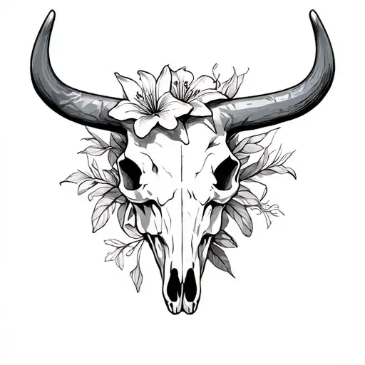 Bull Skull With Lilies Wrapped