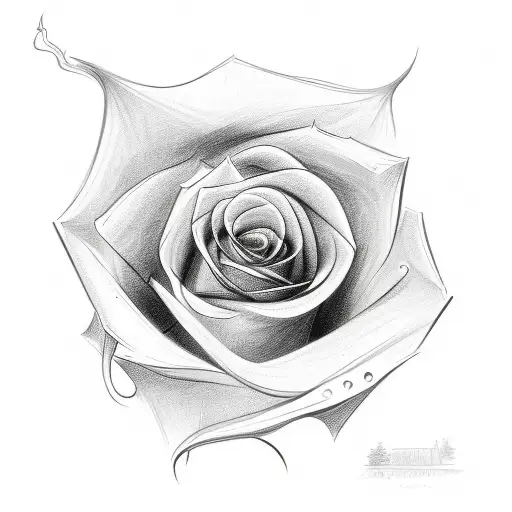 A Sketch-style Design Featuring A Rose With Flowing Vines And Leaves