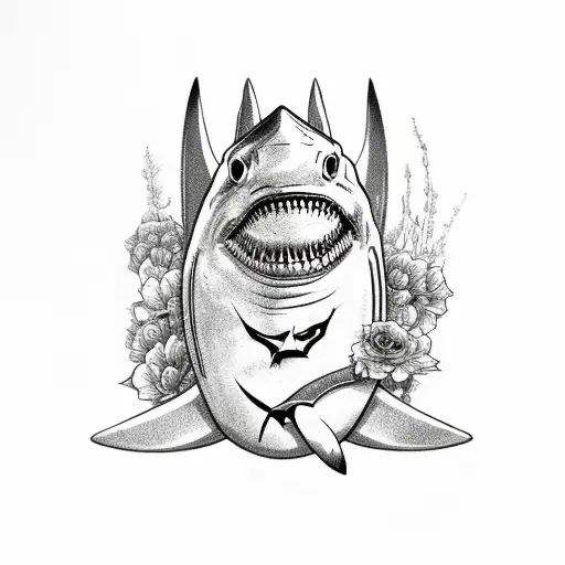 Straight Razor With Shark And Flowers