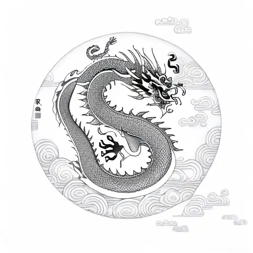 Chinese Symbol With Chinese Dragon And Cherry Blossoms