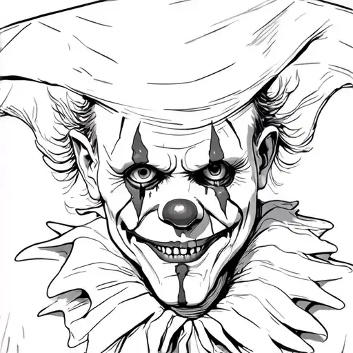 Crazy Scary Clown With Sewn Up Eyes And Scars On His Face In A Jester's Cap And A Slit Throat