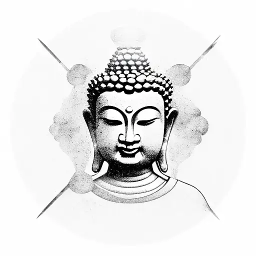 Half Buddha With Pecock Feathers Coming Out From The Cross Section Of The Buddha