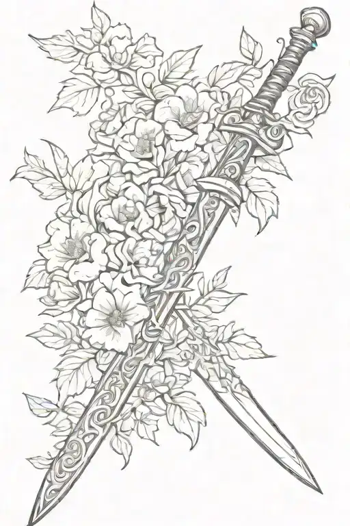 Sword And Branch With Flowers