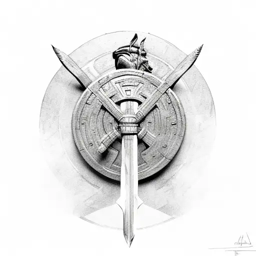 Sketch Style Depiction Of A Spartan Soldier Holding A Shield And Spear