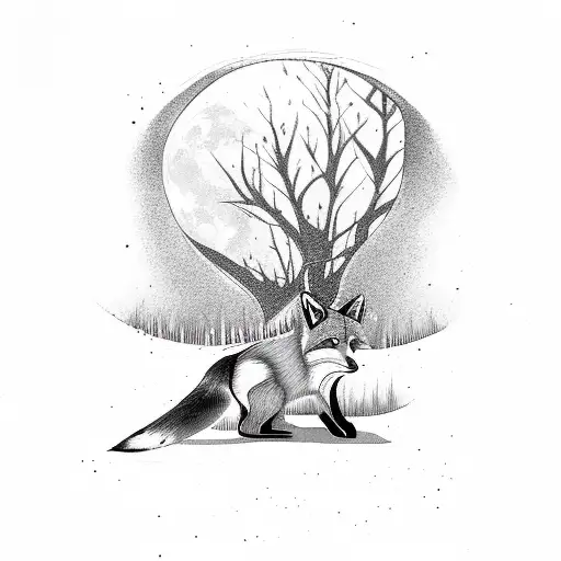 Fox Watching Moon Trees On Back