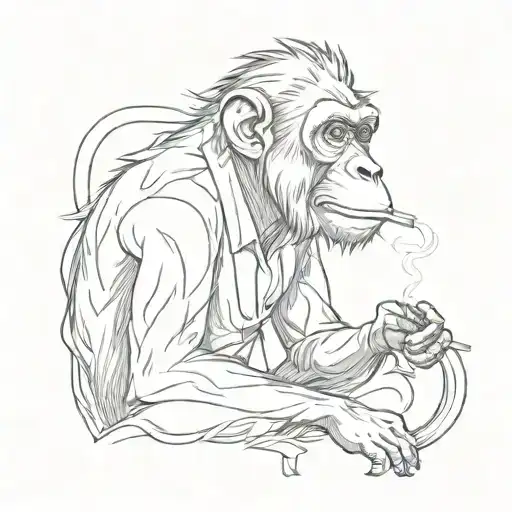 Create A Minimalistic Tattoo Of A Monkey Smoking