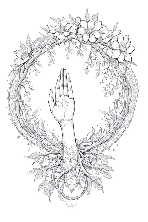 Ouroboros Tree Flowers Woman's Hand
