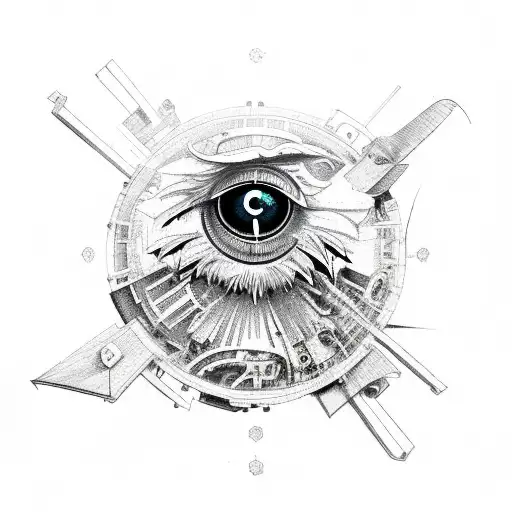 Mechanical Raven With A Demonic Eye Spreading Its Wings