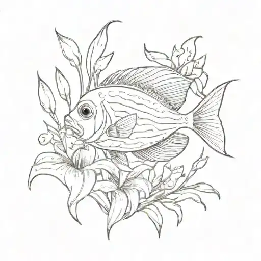 Angel Fish Swimming Though Lillies Growing