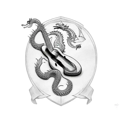 Guitar With Dragon And Roses