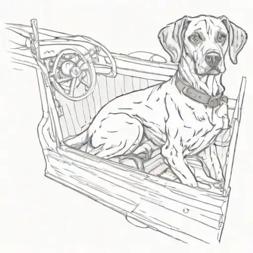 A Sketch Of A Ridgeback Dog Sitting In The Driver's Seat Of A Vintage Car